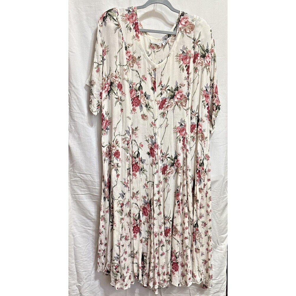 Vintage 90s Starina II Floral Maxi Dress 1X Rayon Cottagecore Boho Grunge